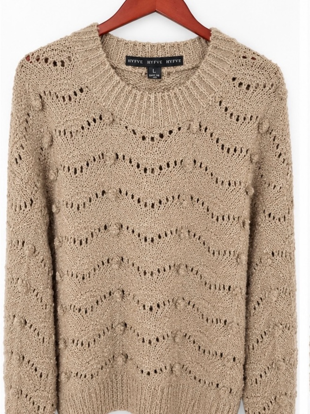 HYFVE Open-Stitch Crewneck Sweater in Beige Taupe